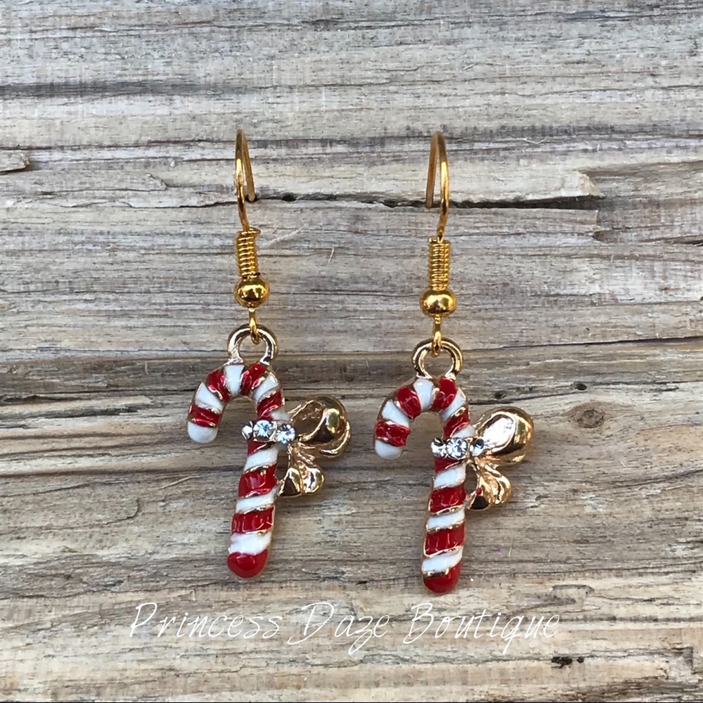 Gold Candy Cane‎ Dangle Earrings